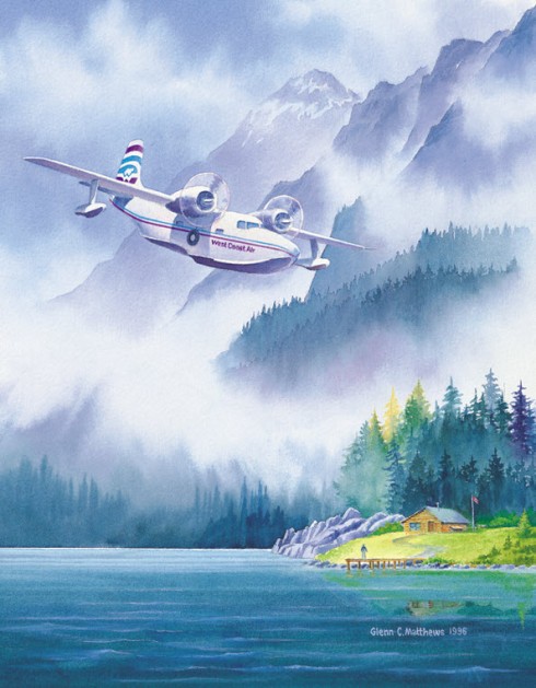 The painting by Glenn Matthews at Airport South, which depicts a Mallard flying boat in West Coast Air livery.