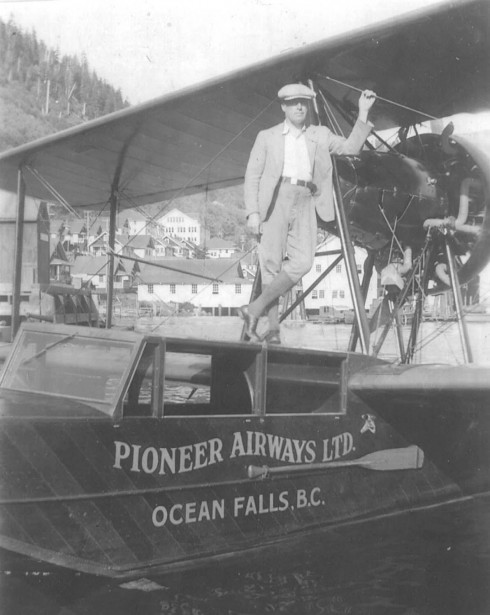 Pilot Bill McCluskey and the Pioneer Airways flying-boat aircraft.