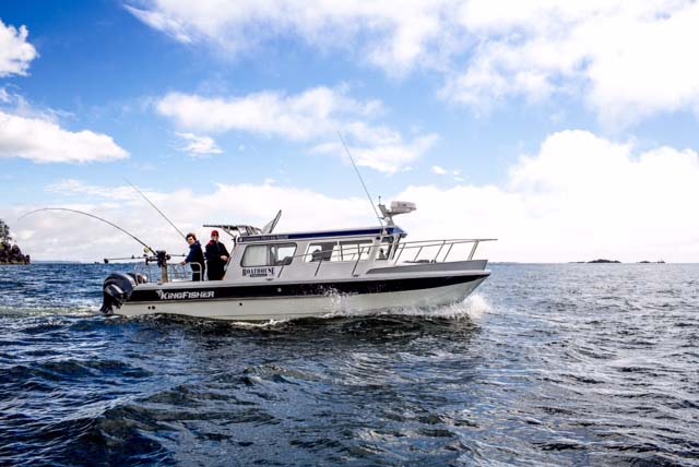 Kingfisher vessel outfitted with the latest fishing technology, including  multi-frequency depth sounders, chart plotters, VHF radios, radar and electric high-speed downriggers.